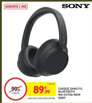 CASQUE SANS FIL BLUETOOTH WH-CH720 NOIR SONY