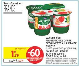 YAOURT AUX PROBIOTIQUES OFFRE DÉCOUVERTE À LA FRAISE ACTIVIA