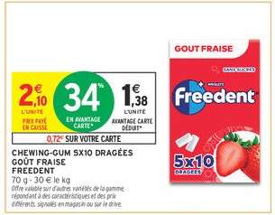 Freedent Chewing-Gum 5x10 Dragées Goût Fraise