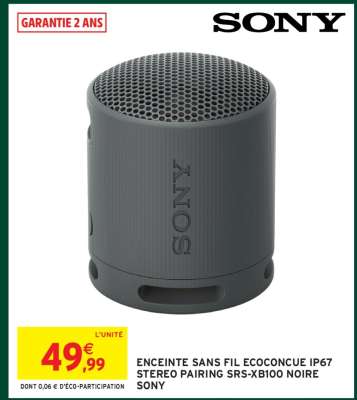 ENCEINTE SANS FIL ECOCONCUE IP67 STEREO PAIRING SRS-XB100 NOIRE SONY