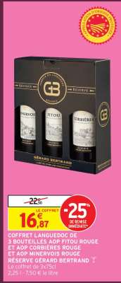 COFFRET LANGUEDOC DE 3 BOUTEILLES AOP FITOU ROUGE ET AOP CORBIÈRES ROUGE ET AOP MINERVOIS ROUGE RÉSERVE GÉRARD BERTRAND
