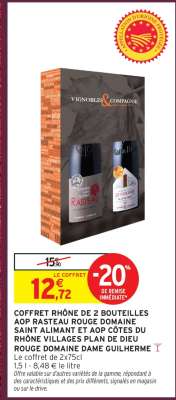 COFFRET RHÔNE DE 2 BOUTEILLES AOP RASTEAU ROUGE DOMAINE SAINT ALIMANT ET AOP CÔTES DU RHÔNE VILLAGES PLAN DE DIEU ROUGE DOMAINE DAME GUILHERME