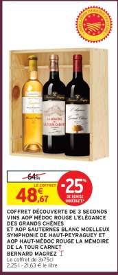 COFFRET DÉCOUVERTE DE 3 SECONDS VINS AOP MÉDOC ROUGE L'ÉLÉGANCE DES GRANDS CHÊNES ET AOP SAUTERNES BLANC MOELLEUX SYMPHONIE DE HAUT-PEYRAGUEY ET AOP HAUT-MÉDOC ROUGE LA MÉMOIRE DE LA TOUR CARNET BERNARD MAGREZ