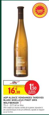 AOP ALSACE VENDANGES TARDIVES BLANC MOELLEUX PINOT GRIS WOLFBERGER