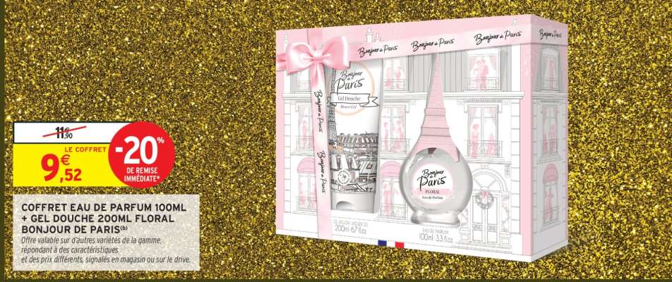 Coffret Eau de Parfum 100ml + Gel Douche 200ml Floral Bonjour de Paris