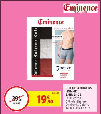 LOT DE 3 BOXERS HOMME EMINENCE