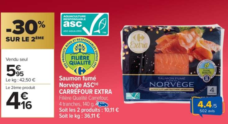 Saumon fumé Norvège ASC Carrefour Extra