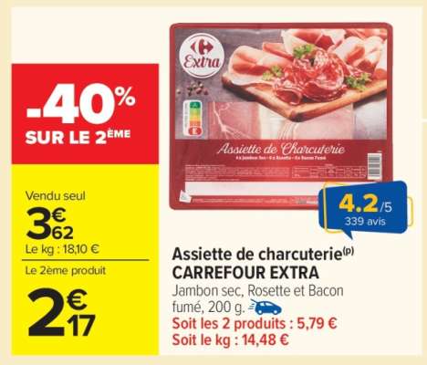 Assiette de charcuterie CARREFOUR EXTRA