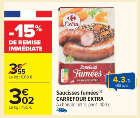 Saucisses Fumées Carrefour Extra