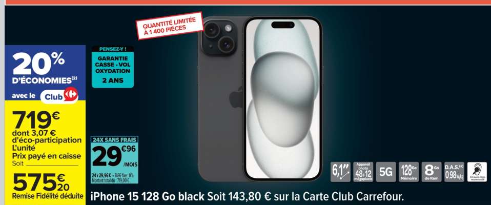 iPhone 15 128 Go black