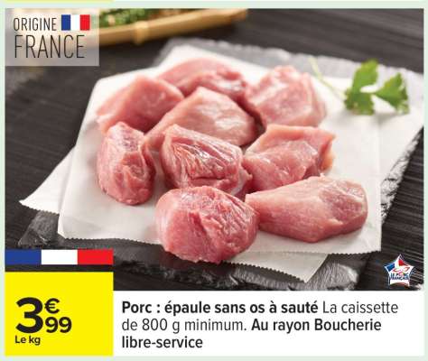 Porc : épaule sans os à sauté
