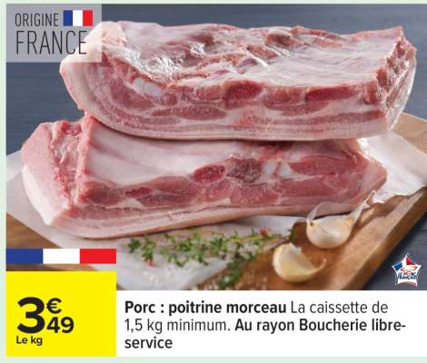 Porc : poitrine morceau