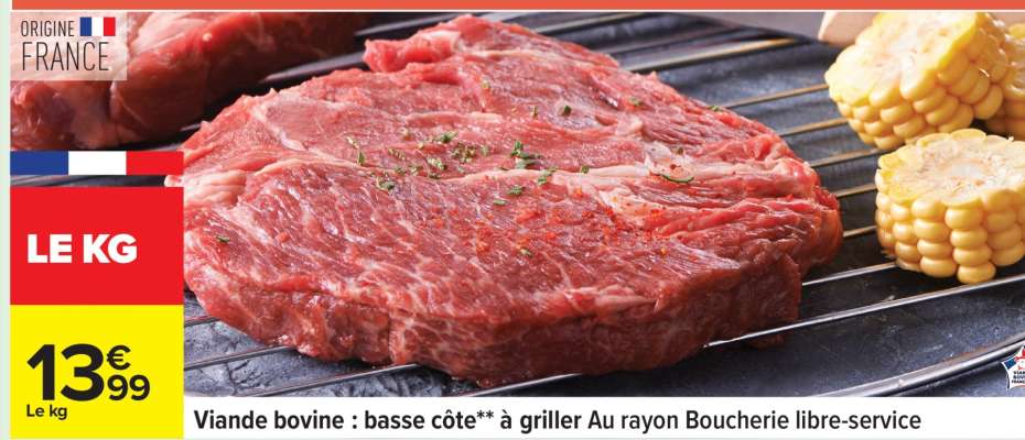 Viande bovine : basse côte** à griller