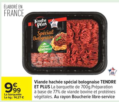 Viande hachée spécial bolognaise TENDRE ET PLUS