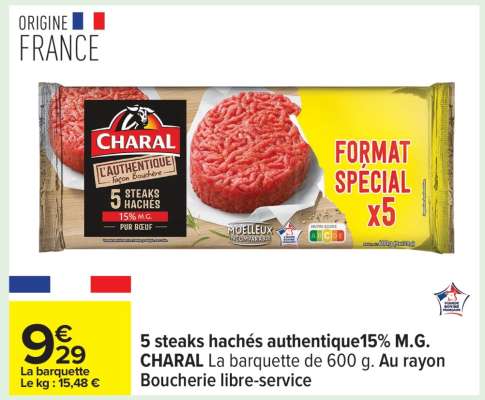 5 steaks hachés authentique 15% M.G. CHARAL