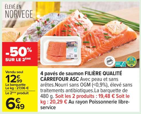 4 pavés de saumon FILIÈRE QUALITÉ CARREFOUR ASC