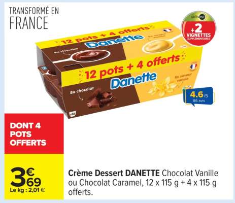 Crème Dessert DANETTE Chocolat Vanille ou Chocolat Caramel