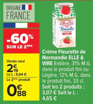Crème Fleurette de Normandie ELLE & VIRE