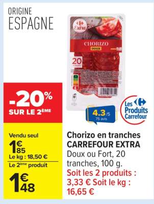 Chorizo en tranches CARREFOUR EXTRA