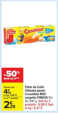 Filets de Colin d'Alaska panés Croustibat MSC surgelés FINDUS
