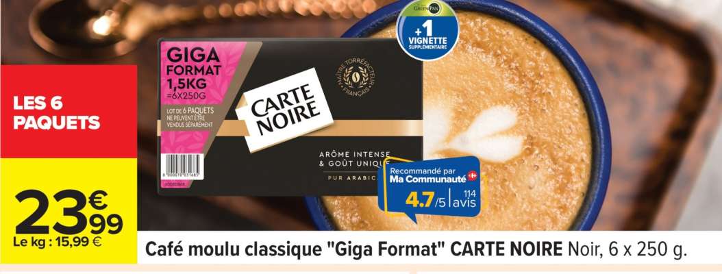 Café moulu classique "Giga Format" CARTE NOIRE Noir, 6 x 250 g
