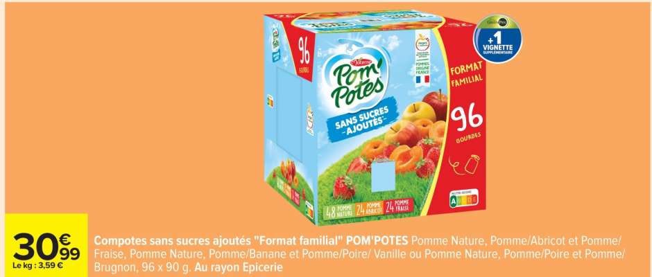 Compotes sans sucres ajoutés "Format Familial" POM' POTES