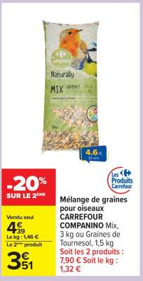 Mélange de graines pour oiseaux CARREFOUR COMPANINO