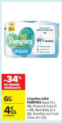 Lingettes bébé PAMPERS Aqua