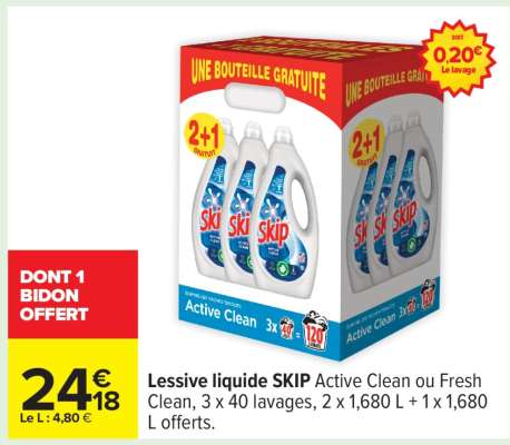 Lessive liquide SKIP Active Clean ou Fresh Clean
