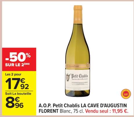 A.O.P. Petit Chablis LA CAVE D'AUGUSTIN FLORENT Blanc, 75 cl