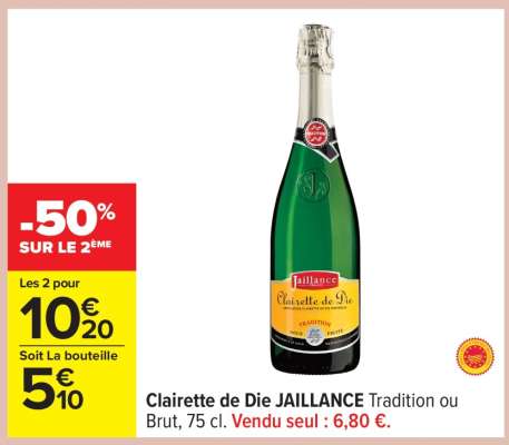 Clairette de Die JAILLANCE Tradition ou Brut, 75 cl