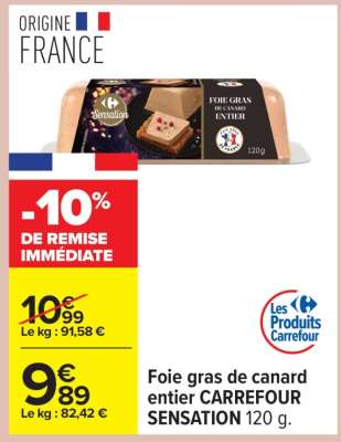 Foie gras de canard entier CARREFOUR SENSATION 120 g