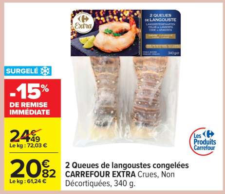 2 Queues de langoustes congelées CARREFOUR EXTRA