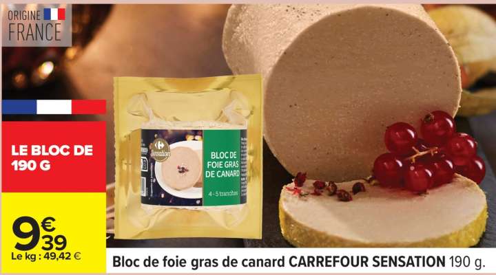 Bloc de foie gras de canard CARREFOUR SENSATION 190 g