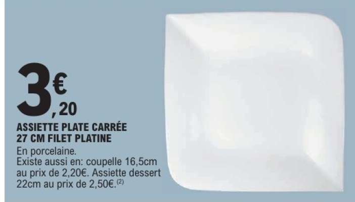 Assiette Plate Carrée 27 cm Filet Platine