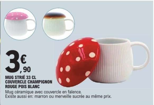 MUG STRIÉ 33 CL COUVERCLE CHAMPIGNON ROUGE POIS BLANC