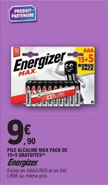 PILE ALCALINE MAX PACK DE 15+5 GRATUITES