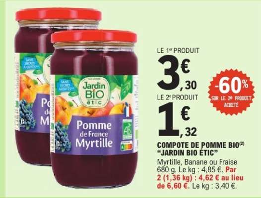 COMPOTE DE POMME BIO "JARDIN BIO ETIC"