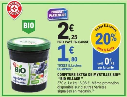 Confiture Extra de Myrtilles Bio "Bio Village"