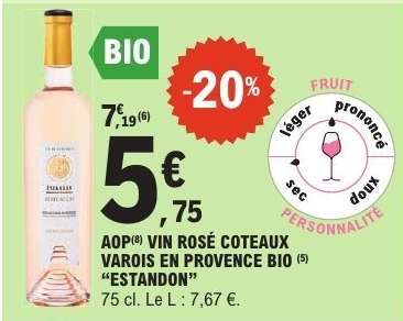 AOP VIN ROSÉ COTEAUX VAROIS EN PROVENCE BIO "ESTANDON"