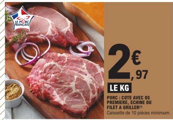Porc : Côte avec os première, échine ou filet à griller