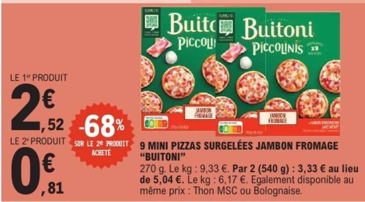 9 MINI PIZZAS SURGELÉES JAMBON FROMAGE “BUITONI”