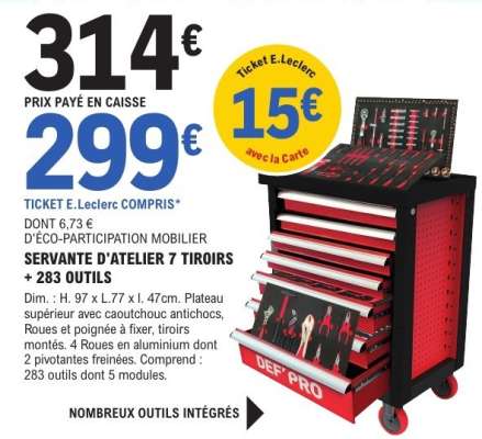 SERVANTE D'ATELIER 7 TIROIRS + 283 OUTILS