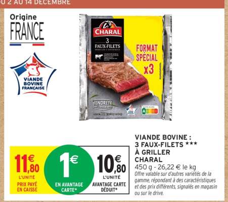 VIANDE BOVINE : 3 FAUX-FILETS *** À GRILLER CHARAL