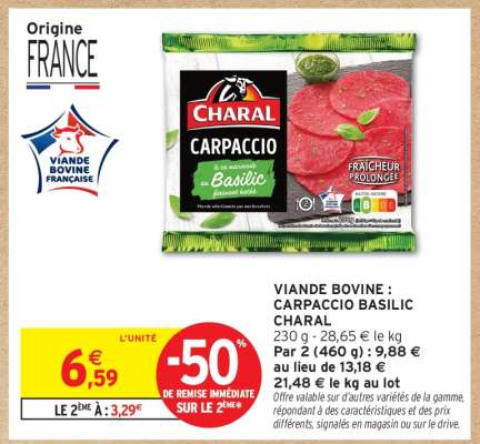 VIANDE BOVINE : CARPACCIO BASILIC CHARAL