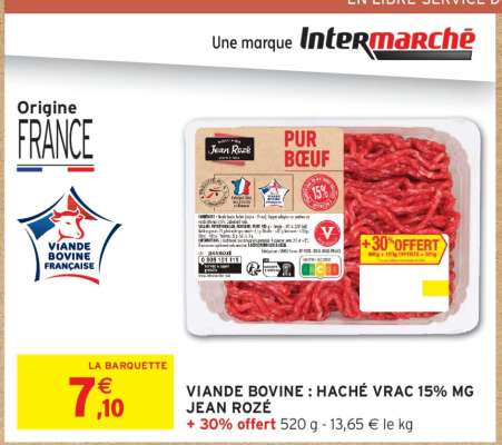 Viande Bovine: Haché Vrac 15% MG Jean Rozé