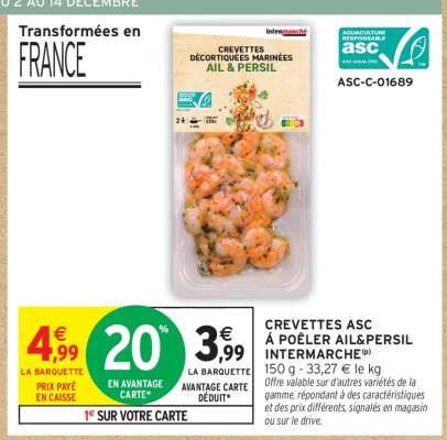 CREVETTES ASC À POÊLER AIL&PERSIL INTERMARCHÉ