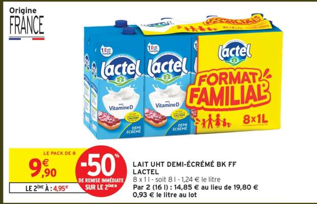 Lait UHT Demi-Écrémé BK FF Lactel