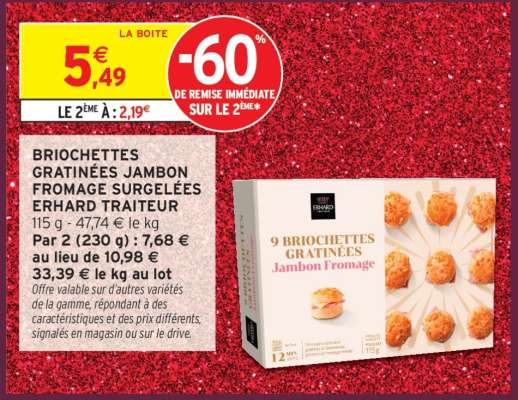 BRIOCHETTES GRATINÉES JAMBON FROMAGE SURGELÉES ERHARD TRAITEUR