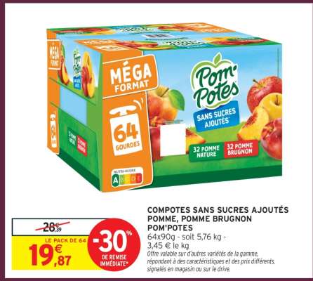 COMPOTES SANS SUCRES AJOUTÉS POMME, POMME BRUGNON POM'POTES